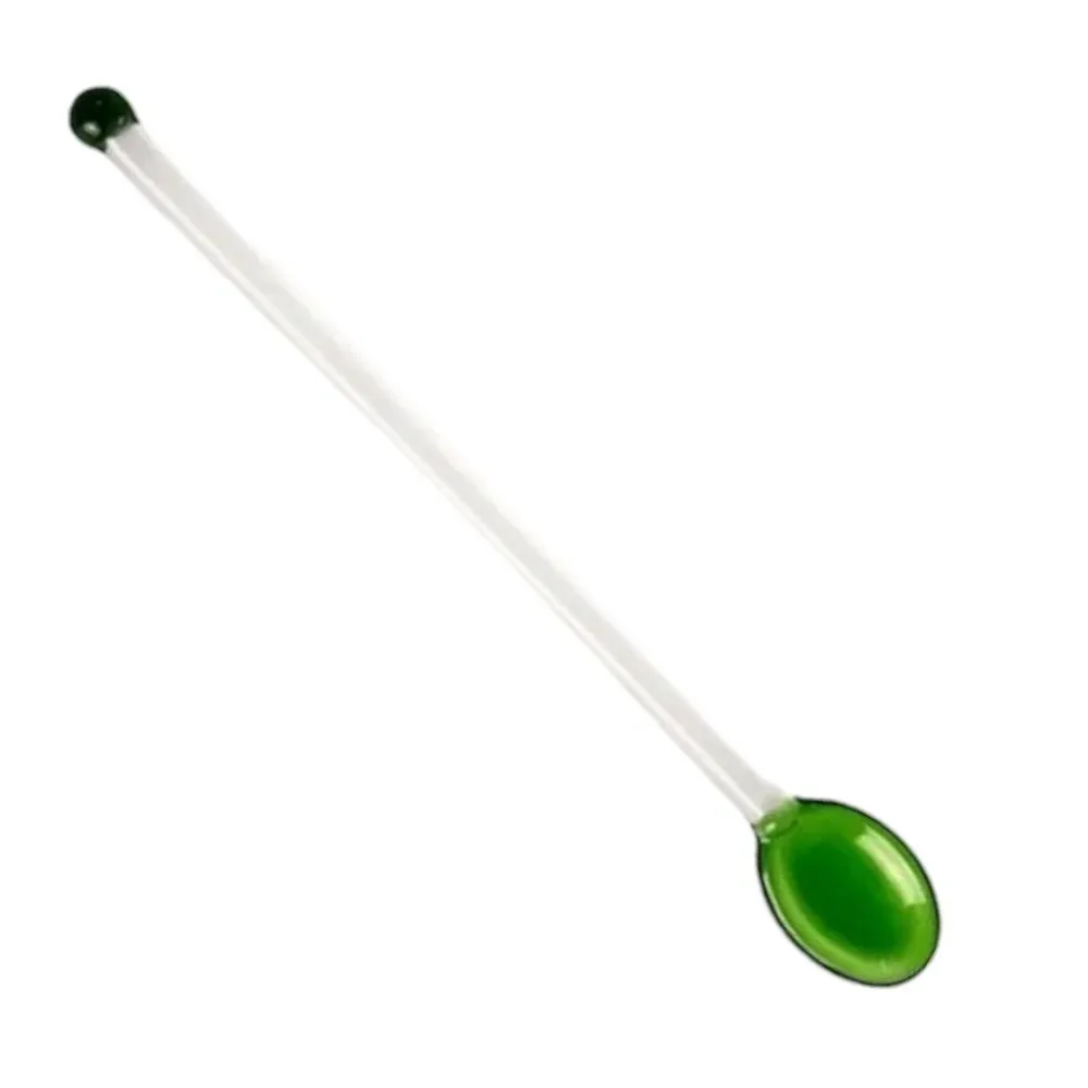 Emerald Glass Long Stir Tea Spoon Green & Clear Sugar & Teaspoon Rounded Point